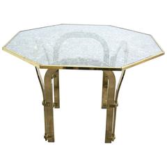 Octagonal Brass Dining Table with Custom Glass in the Style of Milo Baughman