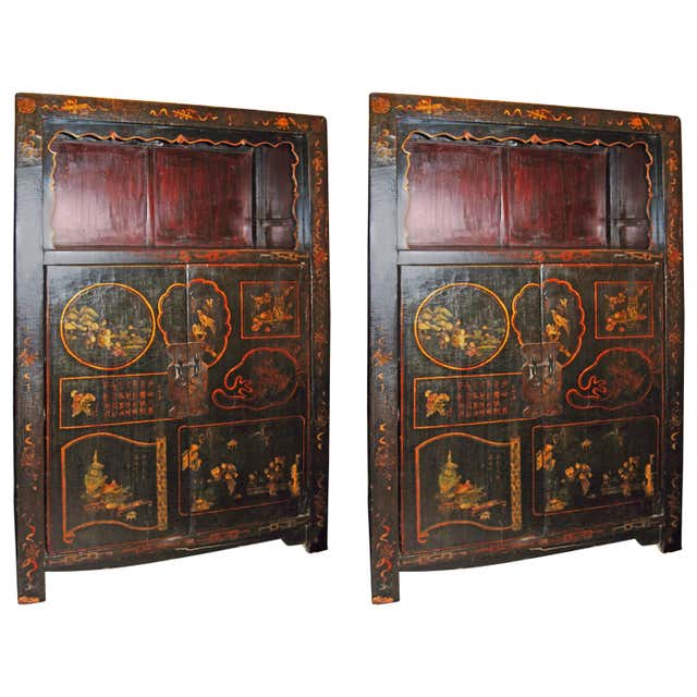 Pair of 19th century black lacquered Chinese compound cabinets For Sale ...