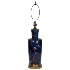 Midcentury Hand-Painted Ceramic Vase Lamp in Cobalt and Mauve