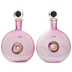 Italian Pair of Murano Pink Glass Bottles