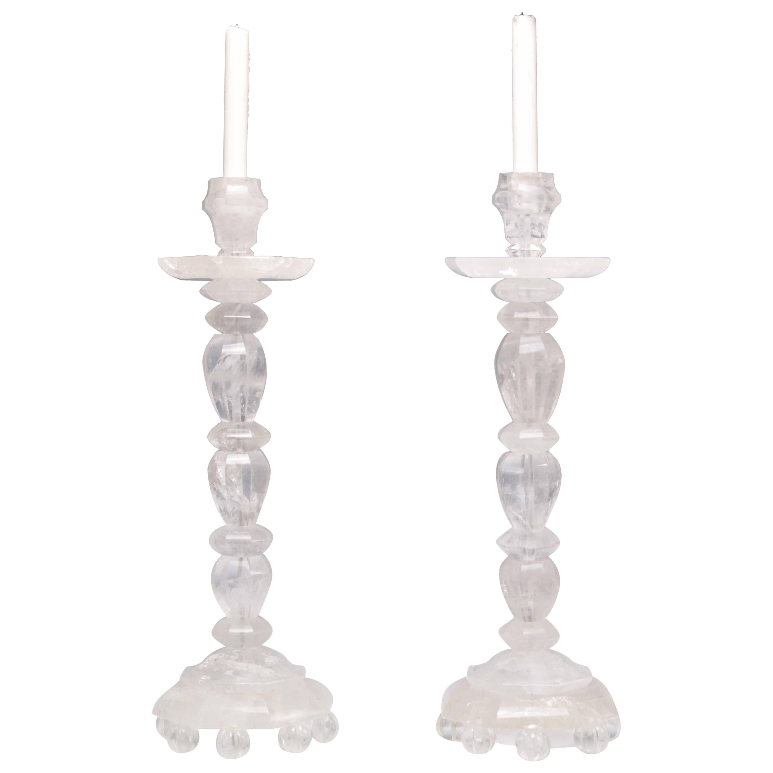 Elegant fine carved rock crystal candlesticks.
  
For more Rock Crystal lightings and accessories from Phoenix gallery, please search 