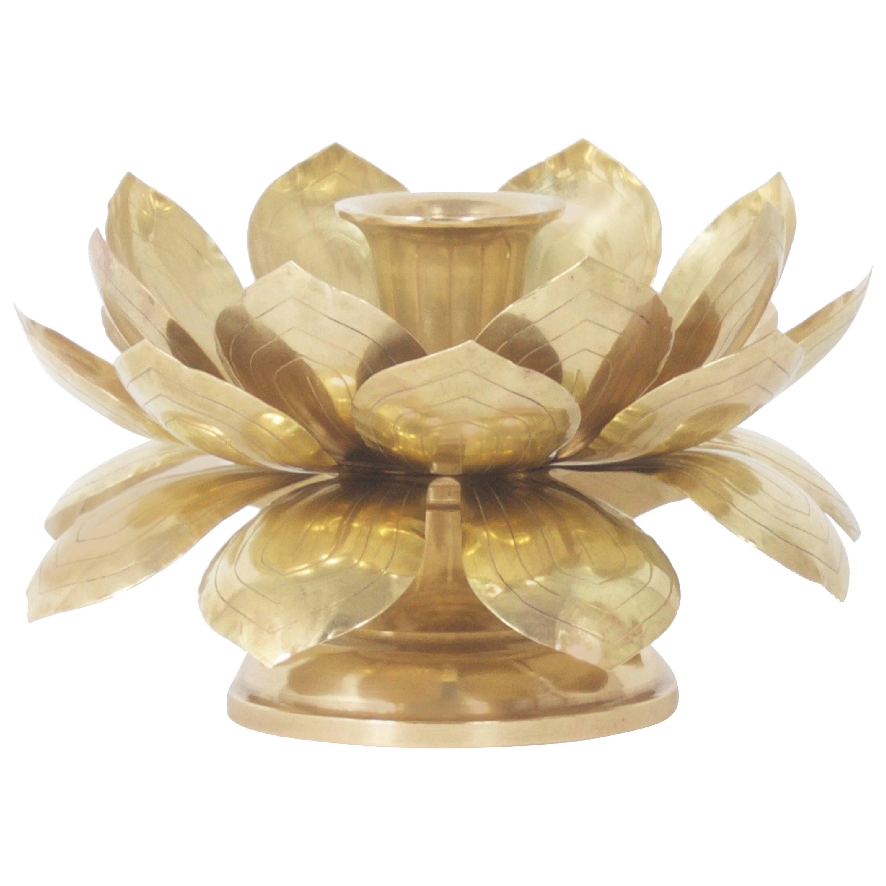 Exotic Brass Lotus Flower Candle Holder 