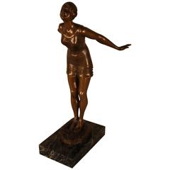 French Bronze Girl in Bathing Suit and Diving Position