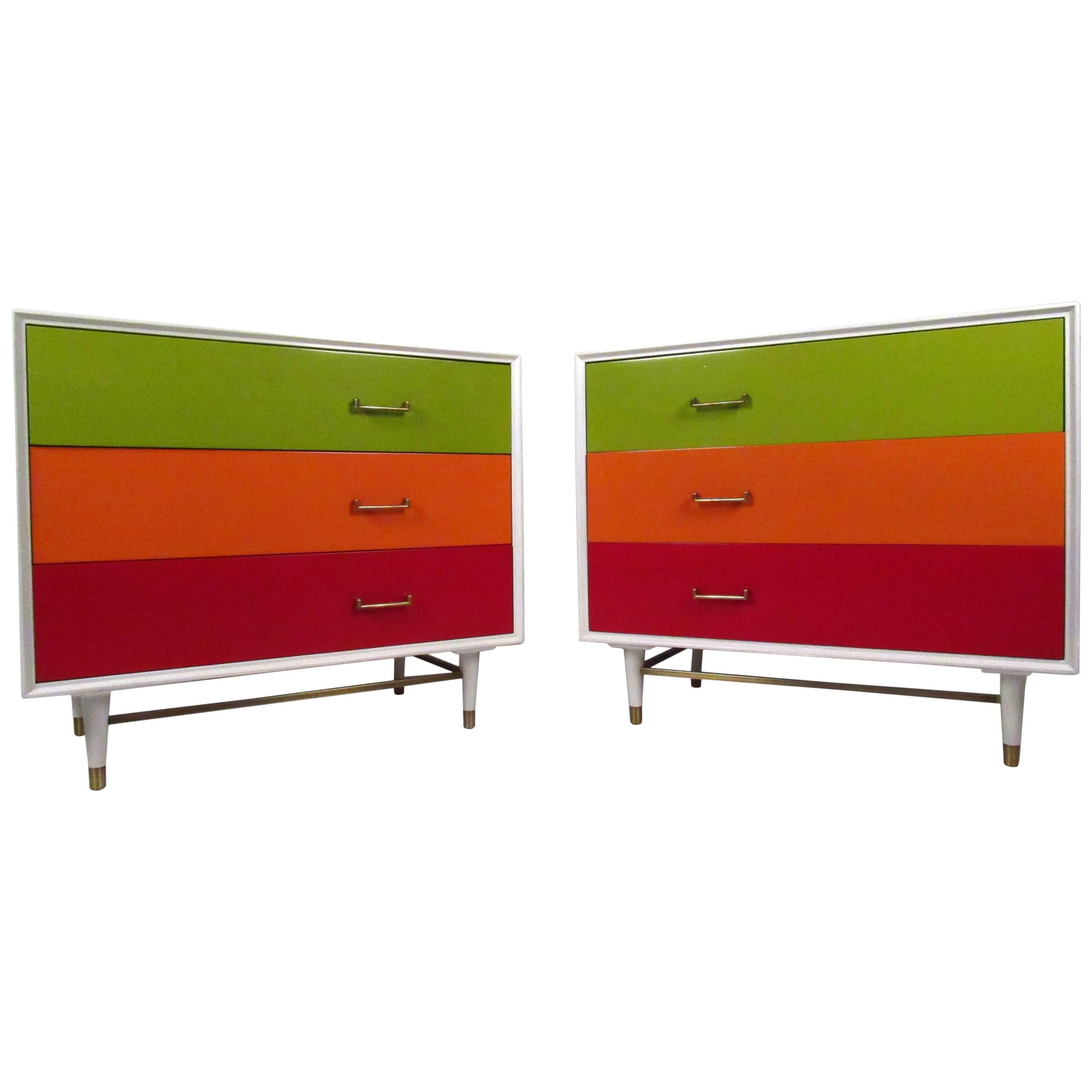 Pair Vintage Three-Drawer Dressers in the Style of George Nelson