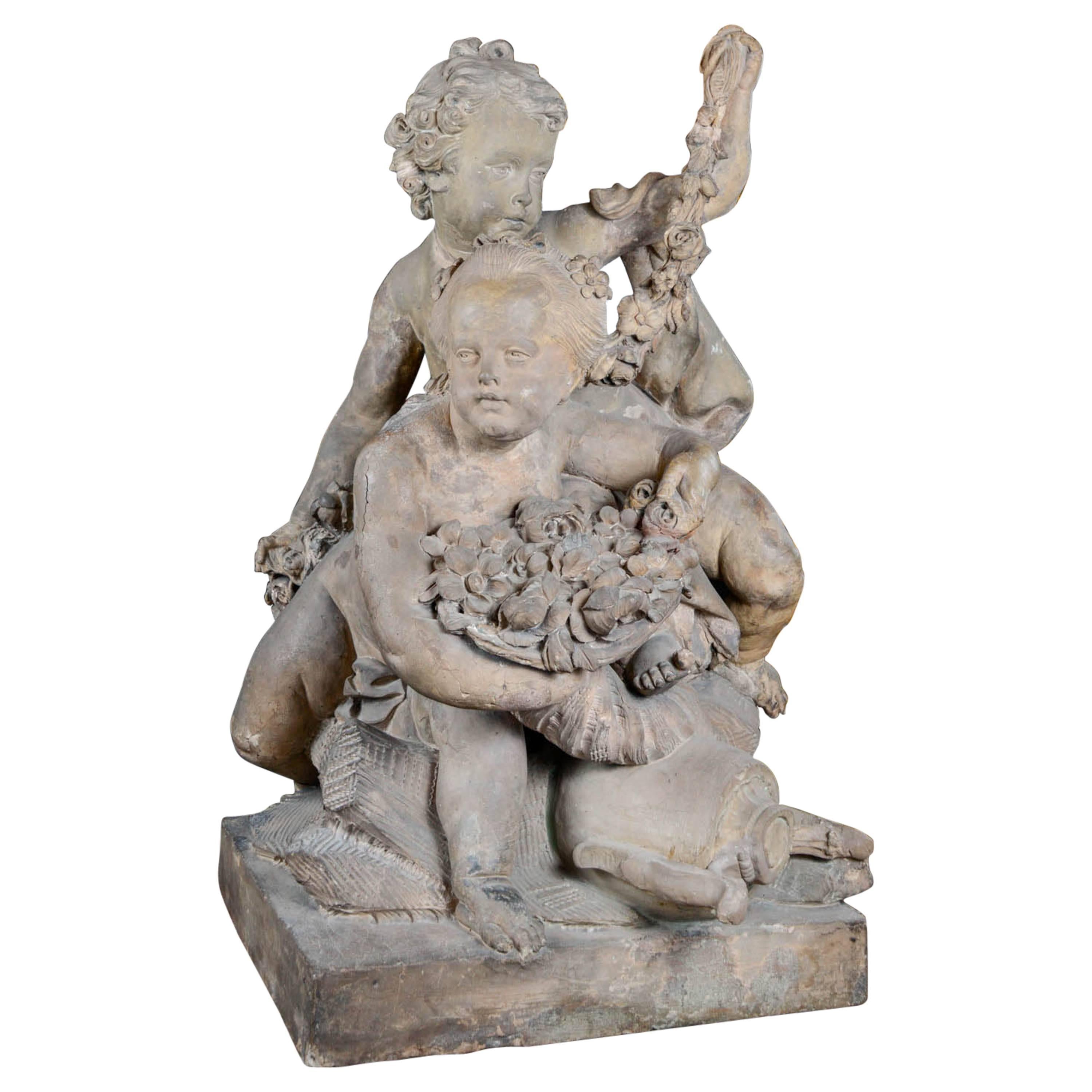 French Large Putti Terracotta Group Middle of 18th Century For Sale