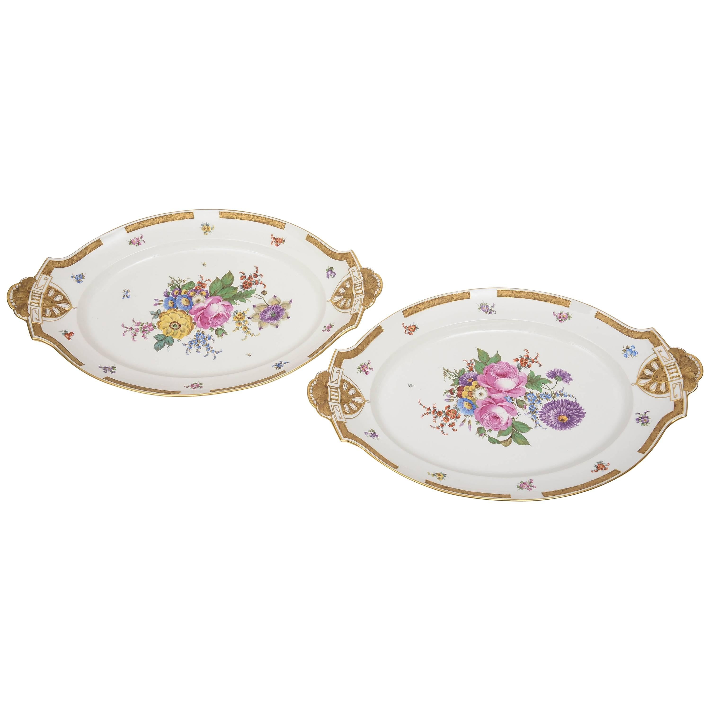 Pair of Antique Serving Platters, KPM Hand Painted and Gilt Encrusted