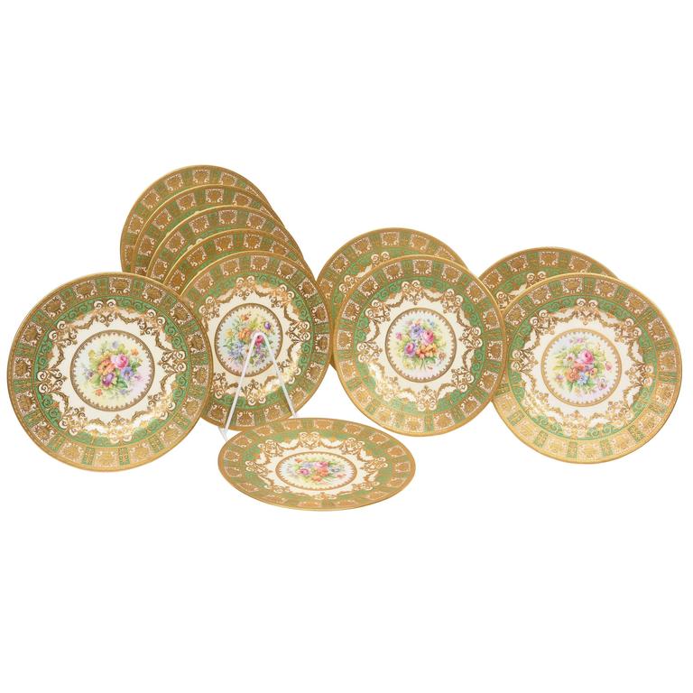 12 Custom Tiffany, Minton's England Antique Gold Encrusted Presentation Plates at 1stDibs