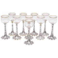 Antique 10 Exquisite Sterling Overlay and Crystal Goblets, Gorham