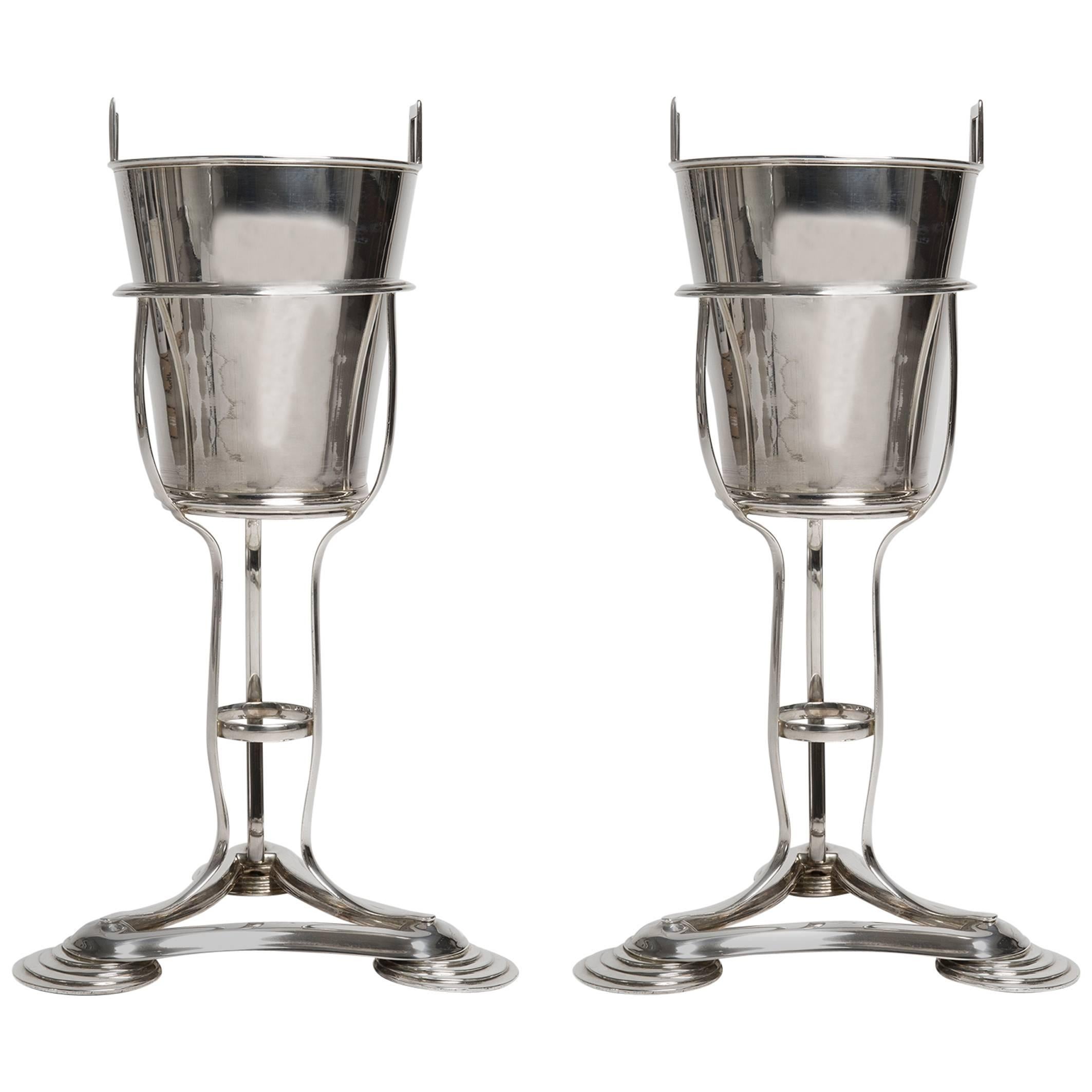 Déco Silver Plate Wine or Champagne Coolers, also as Ice Bucket -  Rare Pair !