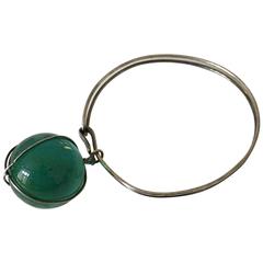 Bent Knudsen Danish Sterling Silver Bracelet with Green Glass Pendant