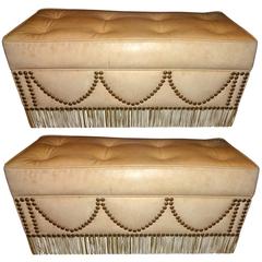 Pair Custom Leather Benches, Chests