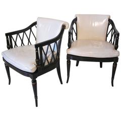 White Leather Regency Armchairs