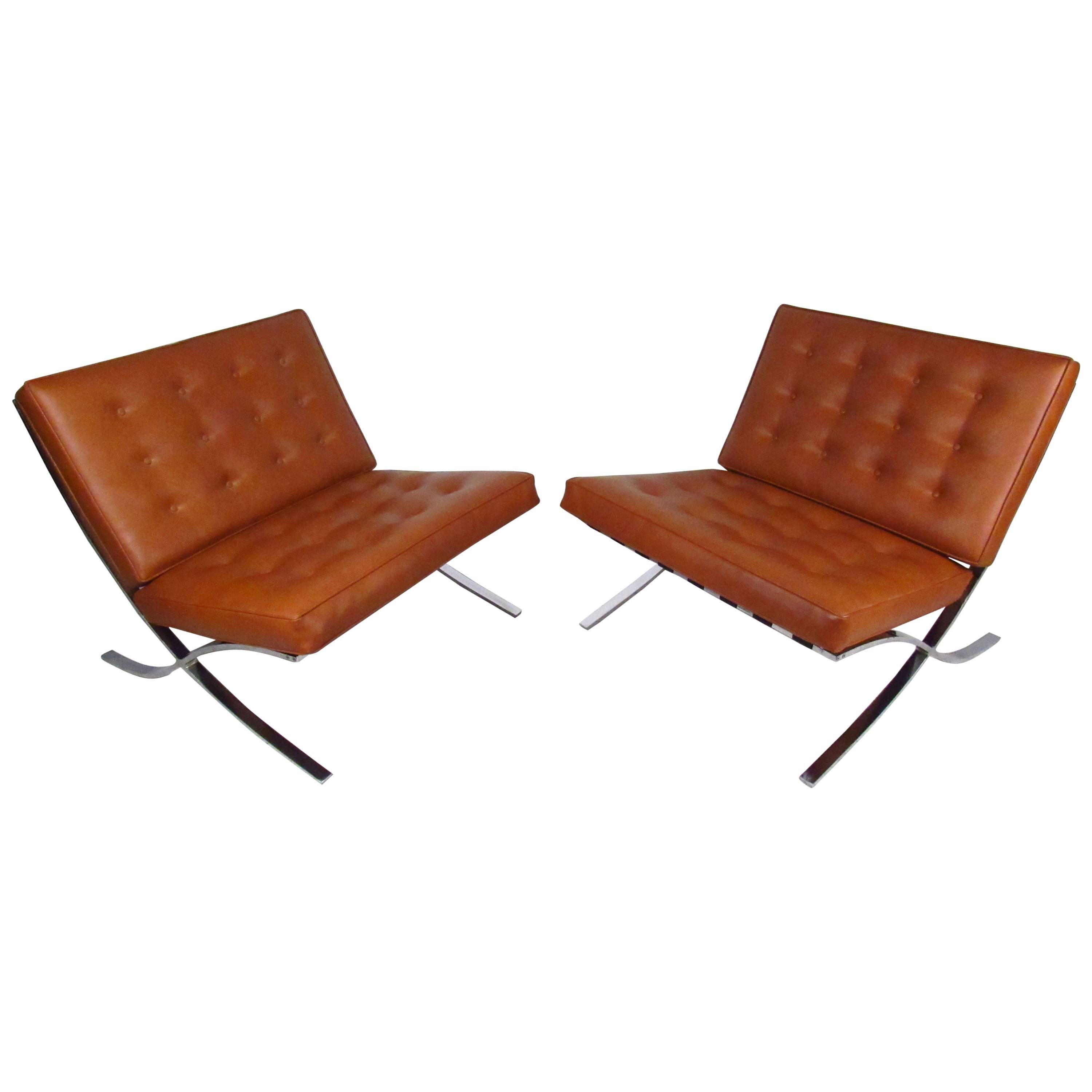 Mid-Century Modern Barcelona Chairs in the Style of Mies Van Der Rohe