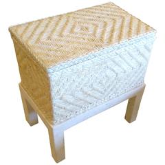 Wicker Trunk on Travertine Stand End Table Drinks Table