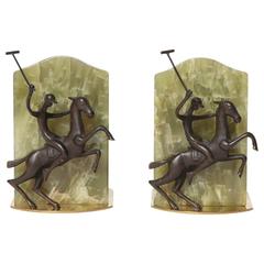 Austrian Art Deco Bronze and Onyx Polo Player Bookends, 1928