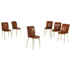 Six Metal and Leather Chairs 'Lambda' by Marco Zanuso Produced by Gavina, 1960s