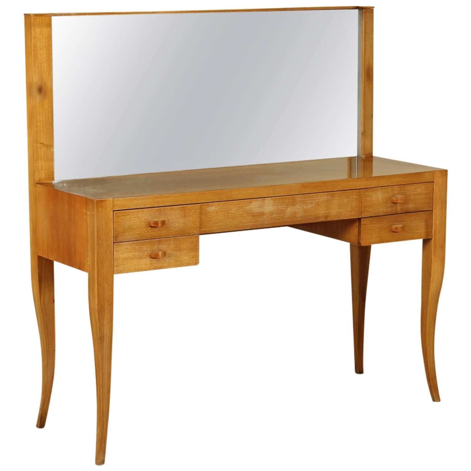 Dressing Table with Mirror Solid Wood Exotic Wood Veneer, Italy, 1940s-1950s
