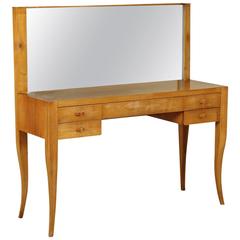 Dressing Table with Mirror Solid Wood Exotic Wood Veneer, Italy, 1940s-1950s