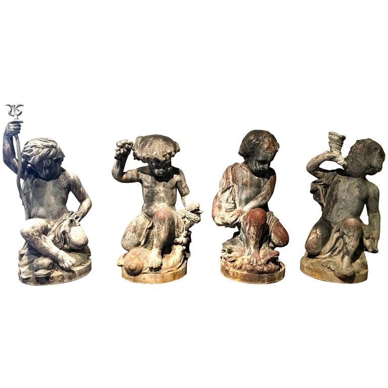 Lead Statues of The Four Elements, Earth, Wind, Fire, and Water, by J.P