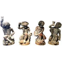 Antique Lead Statues of The Four Elements, Earth, Wind, Fire, and Water, by J.P. White