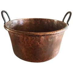 Large French Hand-Hammered Copper and Iron Bin