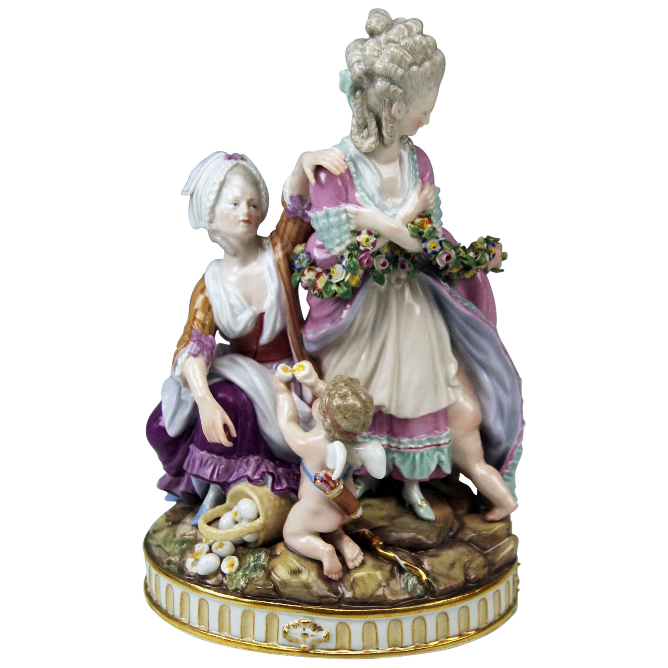 Meissen Tall Figurines Group, the Broken Eggs by Acier Model F65, circa 1870