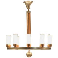 Antique  Danish  Design Functionalist Copper and Glass Chandelier Pendant Lamp - 1920's