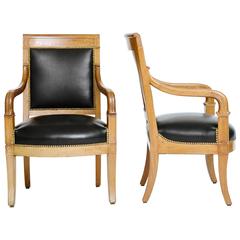 Pair of Black Lambskin Leather Charles 'X' Chairs
