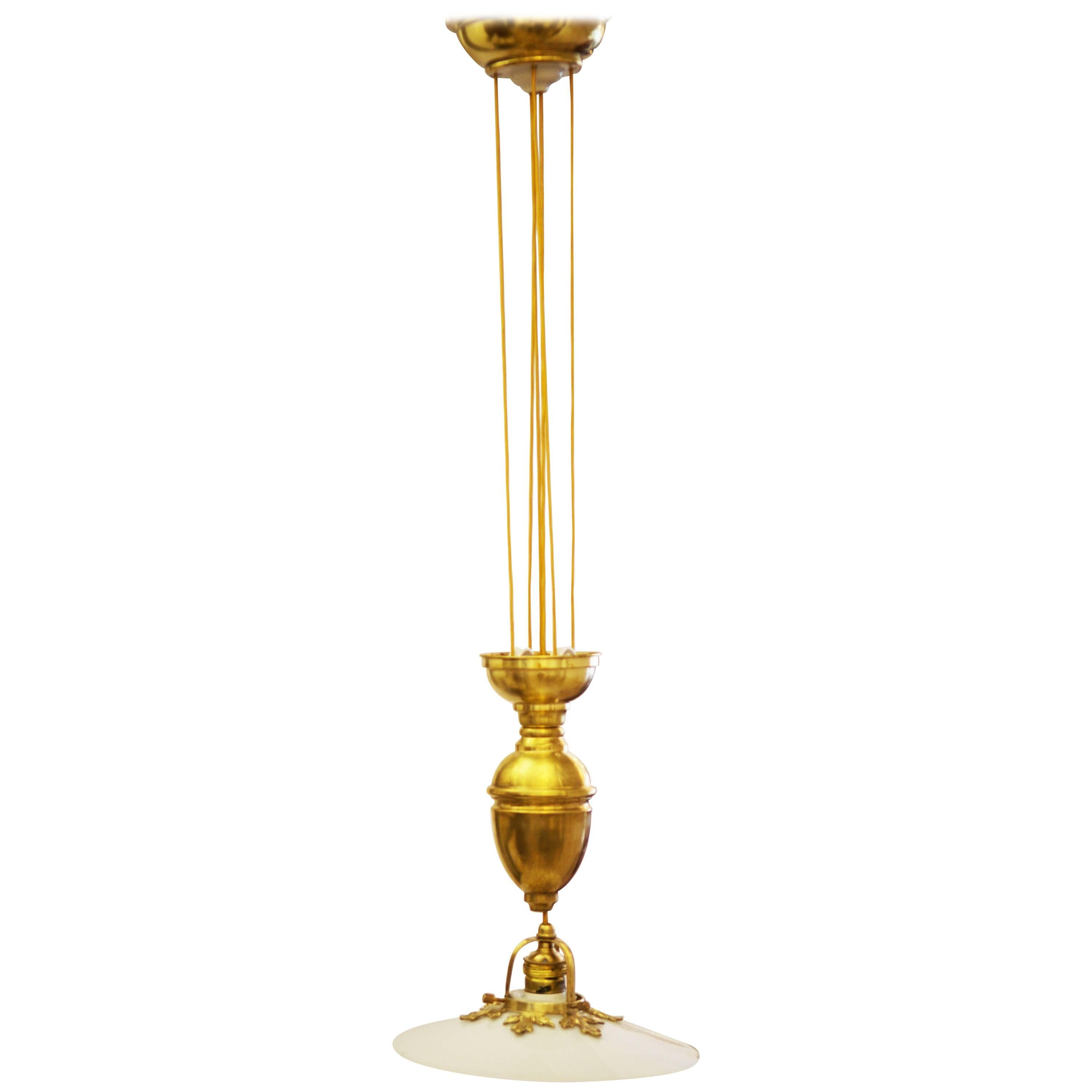 Art Nouveau Adjustable Brass Pendant Lamp For Sale