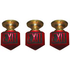 Three Matching 1920s Ruby Red Triangle Exit Signs Priced Each