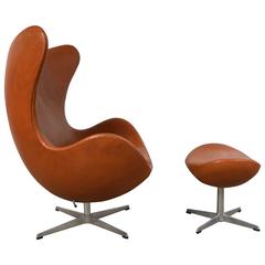 Arne Jacobsen Leather Egg Chair and Ottoman