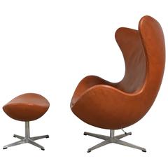 Arne Jacobsen Leather Egg Chair and Ottoman