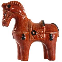 Bitossi Londi Stylised Horse in 'Terra Rossa' Glaze, Italy, circa 1965