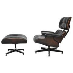 Early Rosewood Charles Eames Lounge Chair for Herman Miller, Black Leather