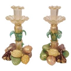 Barovier and Toso Murano Pair of Candlesticks