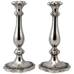 Silver 13 Lot Austrian Nicest Biedermeier Pair of Candlesticks, Vienna Made 1846