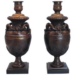 Pair of Grand Tour Bronze Candlesticks, Italy, 19th Century