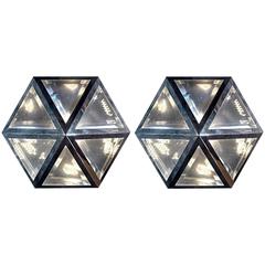 Pair of Josef Hoffmann Pyramid Ceiling or Sconce Lights