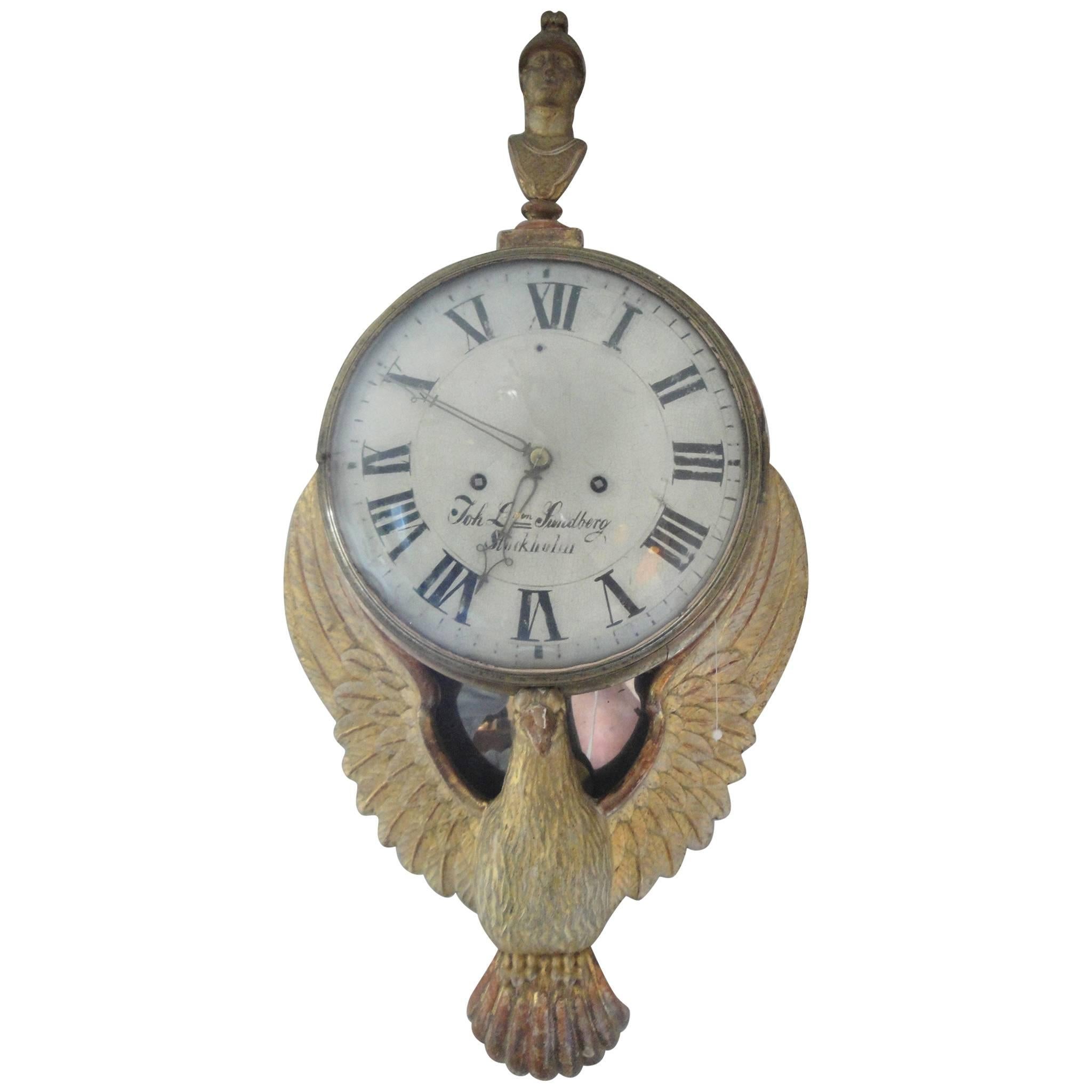 18th Century Gilded Gustavian Wall Clock For Sale