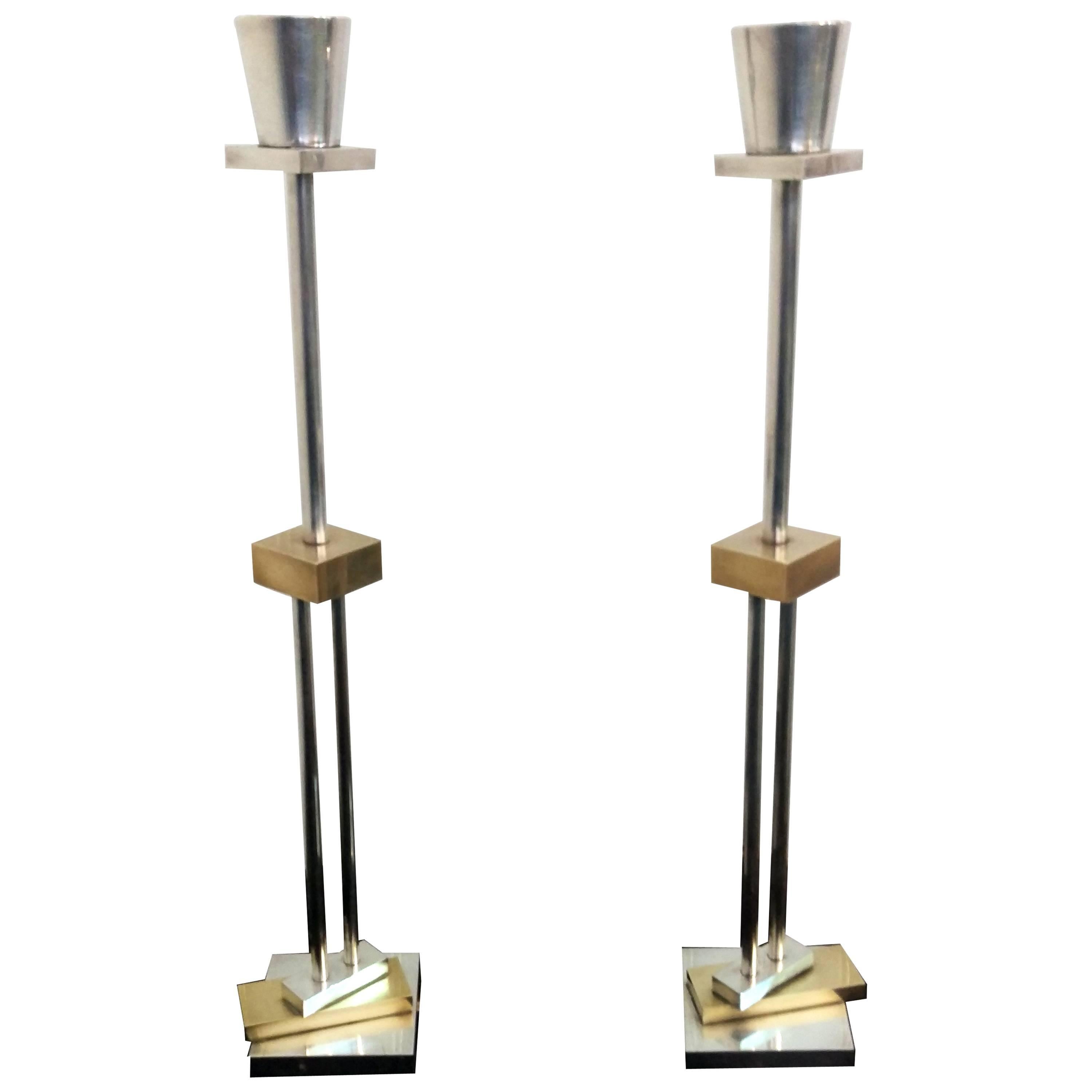 Pair of Architectural Candlesticks by Ettore Sottsass for Swid Powell, La Porte For Sale