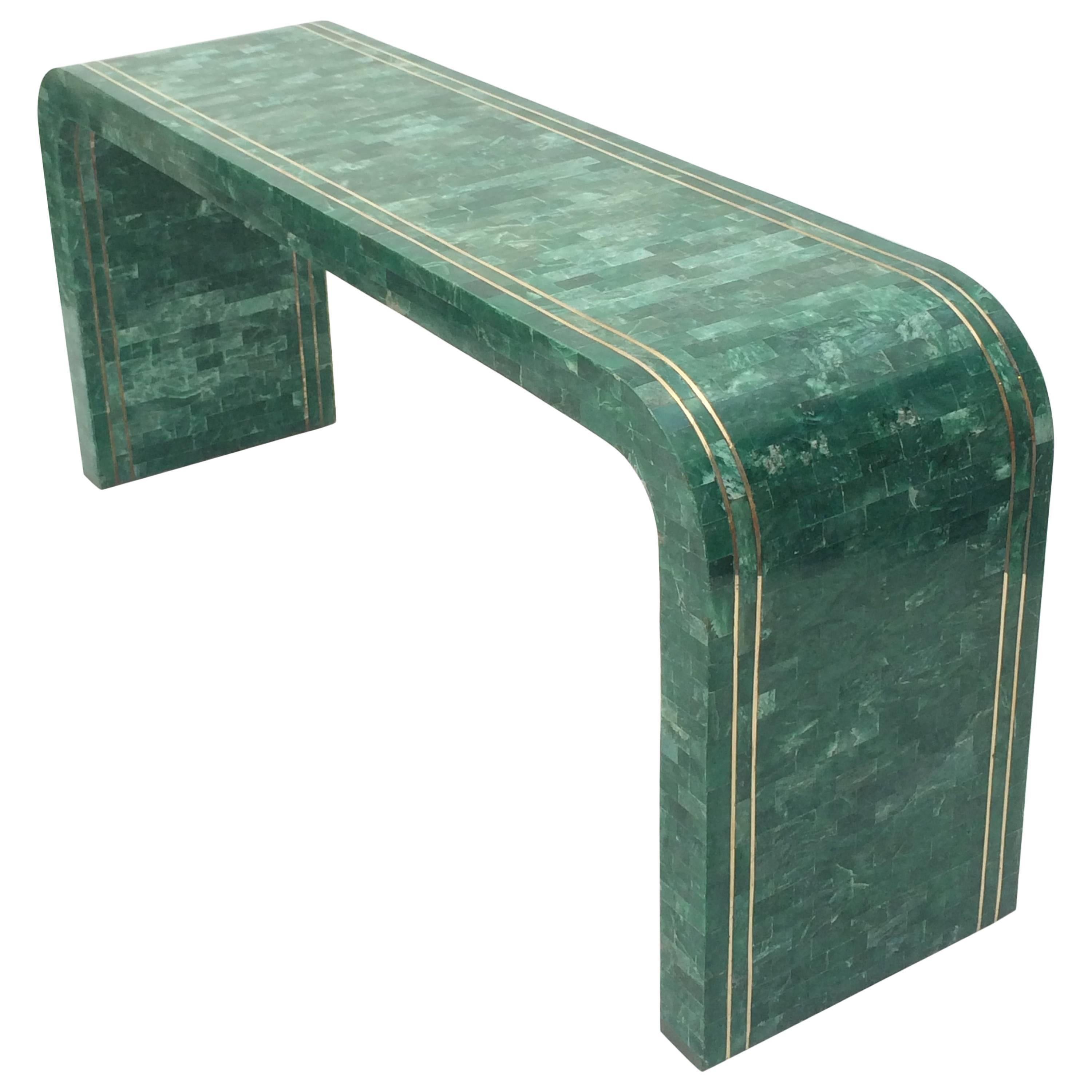 Green Marble and Brass Waterfall Console Table by Maitland-Smith
