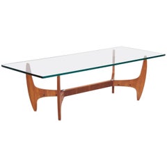 Large Brazilian Midcentury Coffee Table with Thick Glass Top