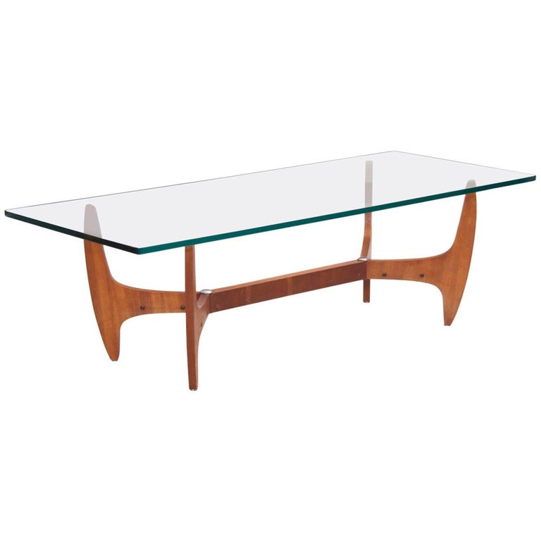 Large Brazilian Midcentury Coffee Table with Thick Glass Top at 1stDibs