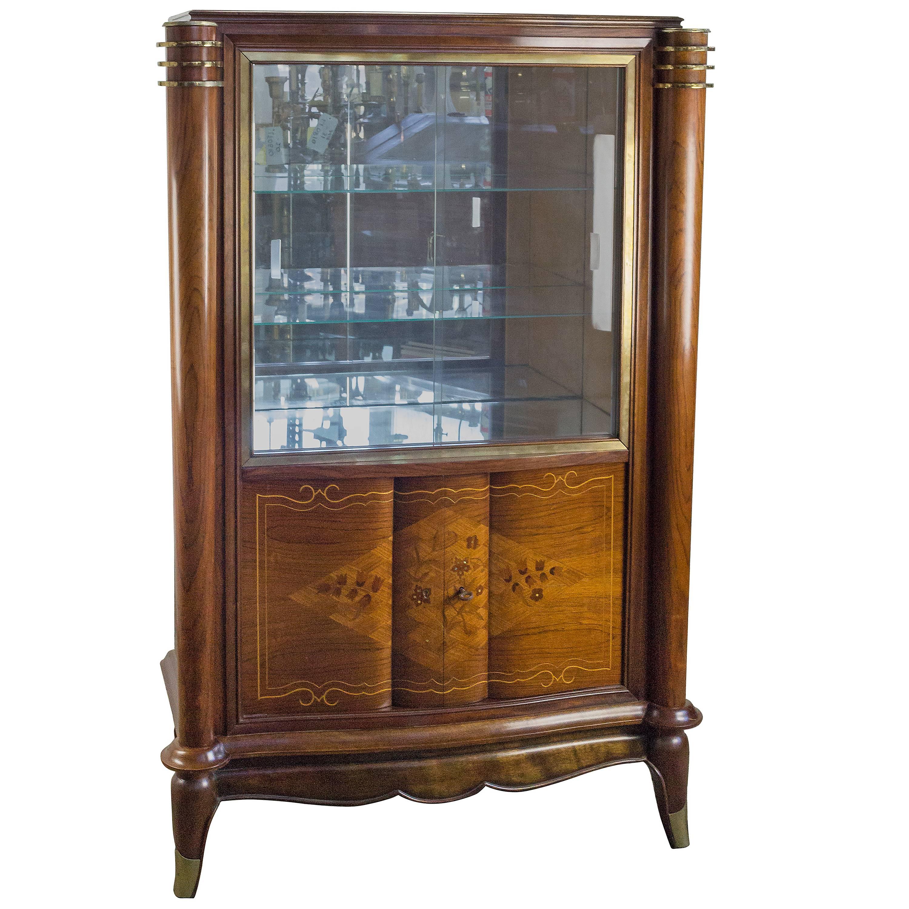 French Rosewood Art Deco Silver Cabinet in the Style of Leleu For Sale