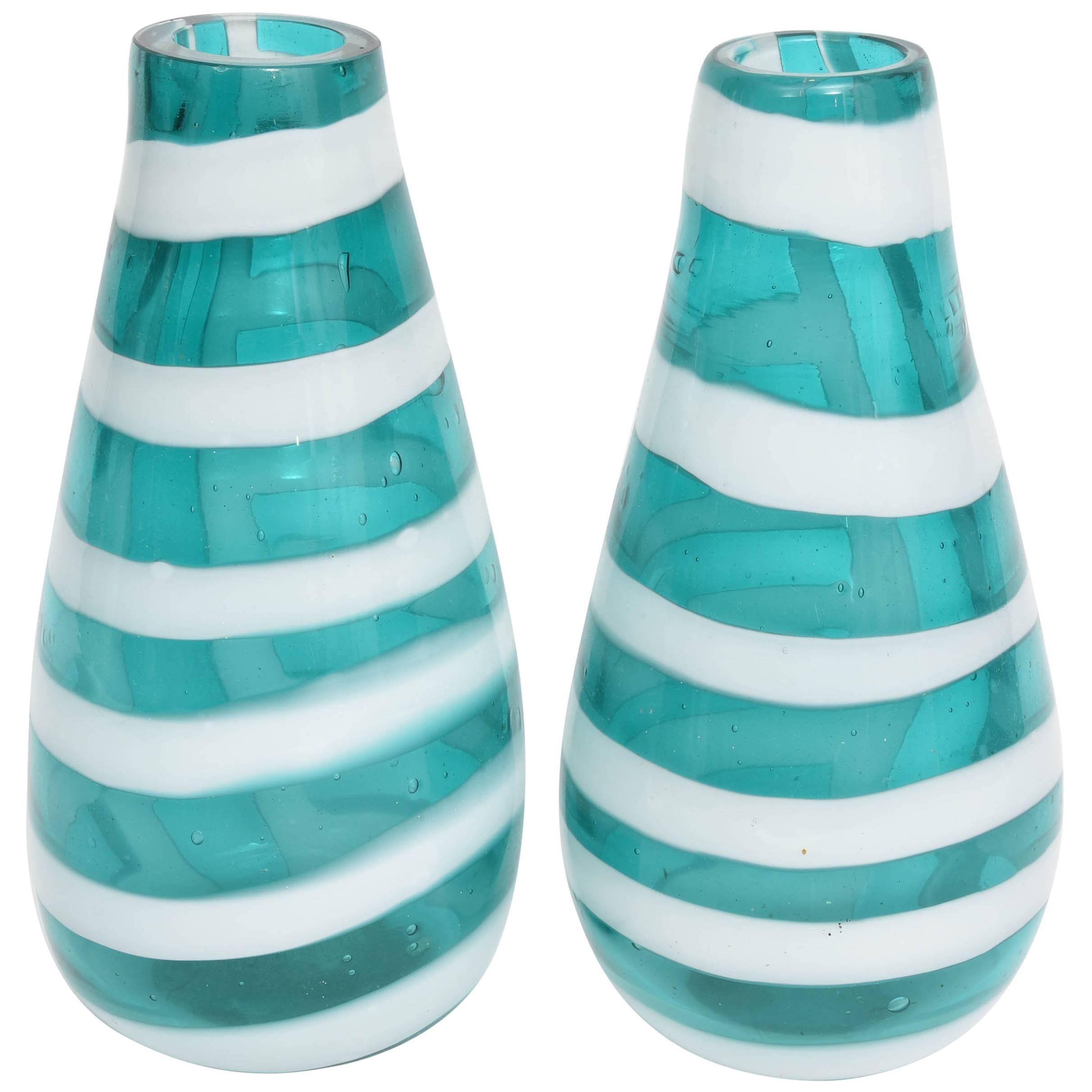 Pair of Murano Striped Glass Vases, Fulvio Bianconi for Cenedese, Italy, 1958