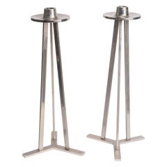 Vintage Pair of Large 1970s Chrome Tripod Candle Torcheres