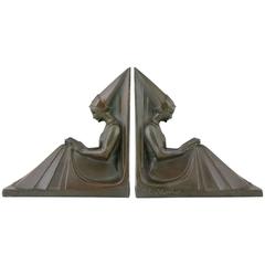 French Art Deco Bookends Reading Ladies by Max Le Verrier, 1930