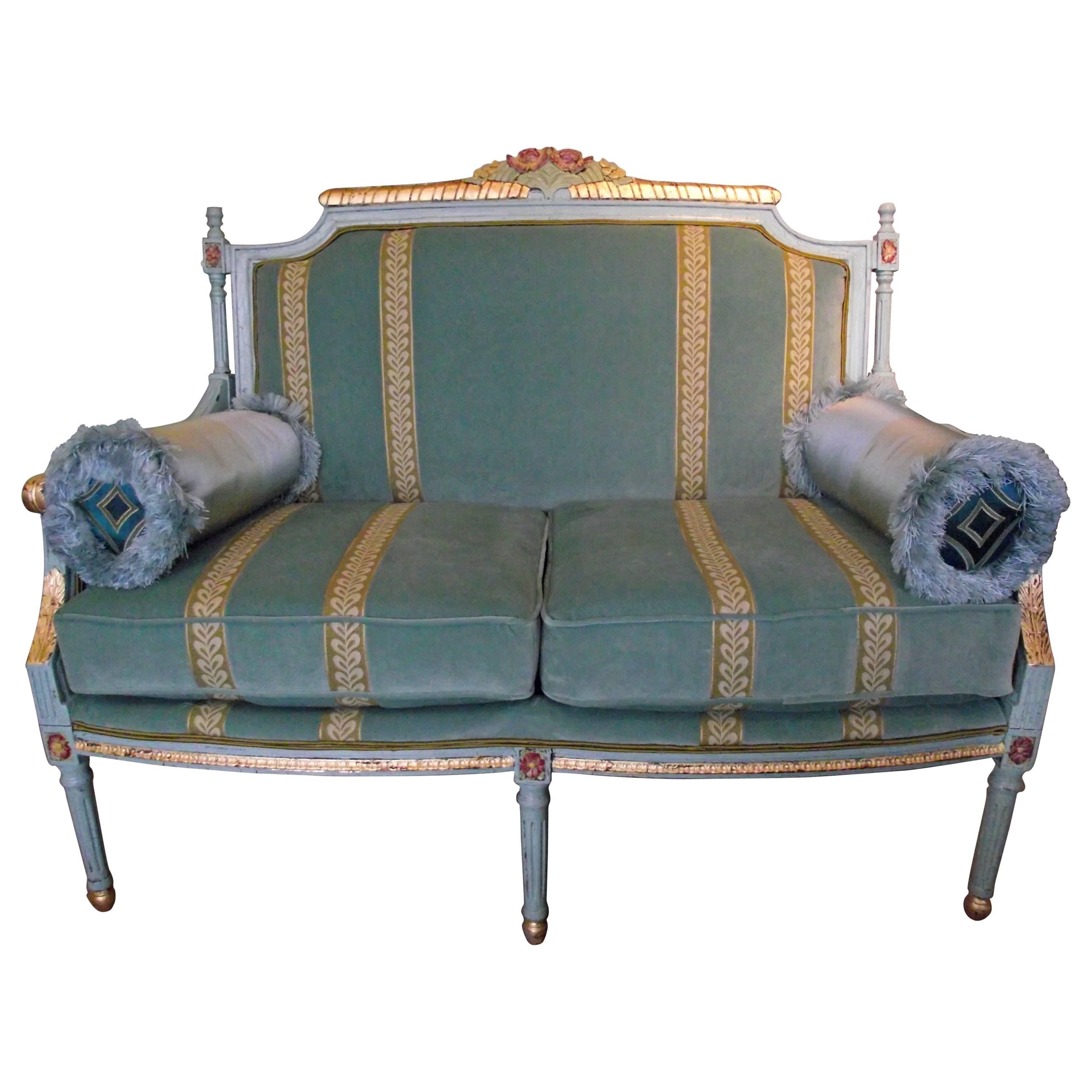 Georgian Style Settee with Gold Leaf Accents