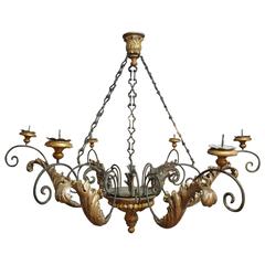 Large 18th Italian Chandelier in Giltwood and Iron