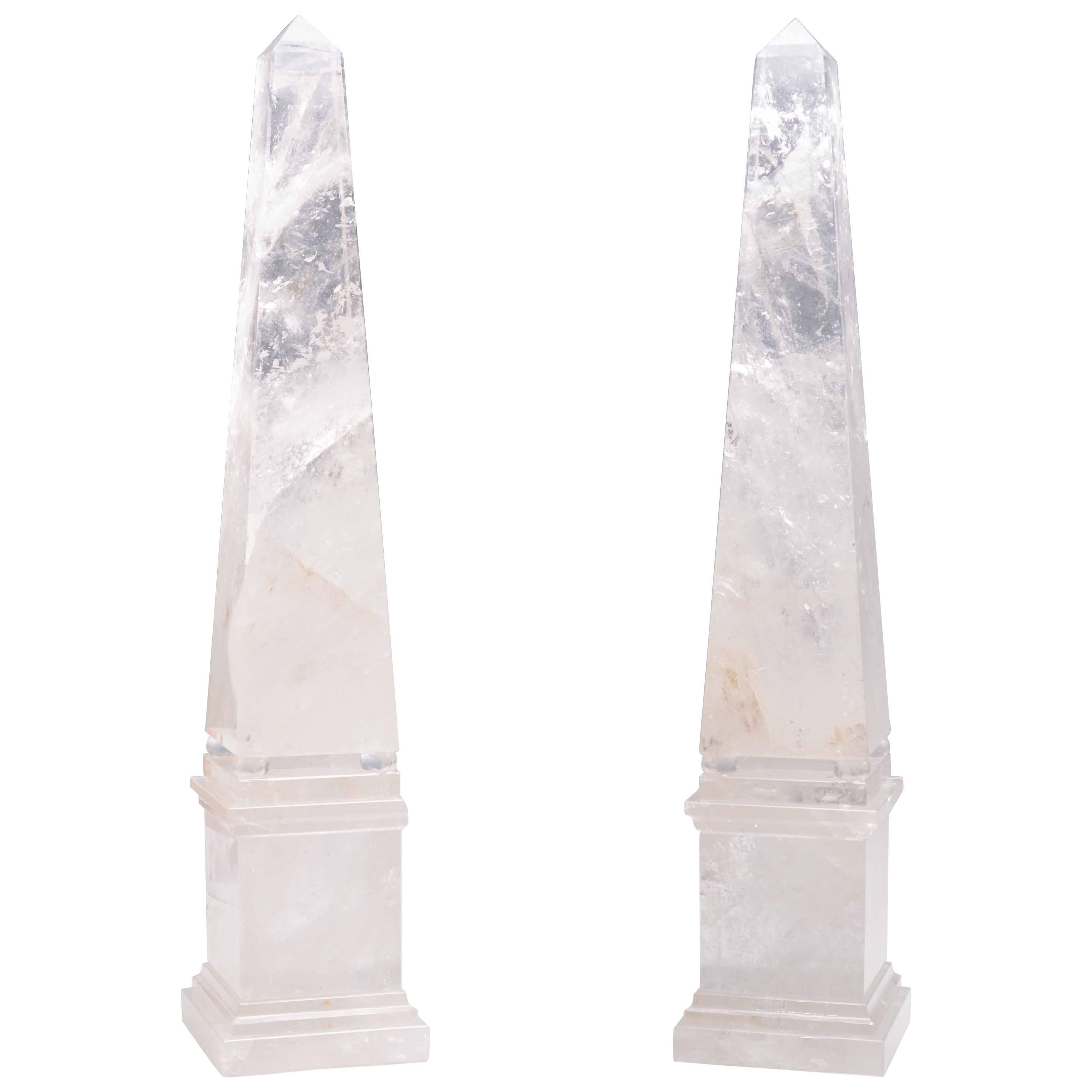 Large Pair of Rock Crystal Obelisk